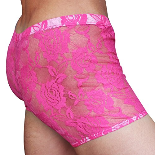 iiniim Men's Sheer Lace Floral Boxer Briefs Underwear Swim Shorts Rose M