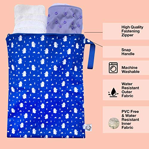 Washable and Reusable Wet Bag, Diaper Bag, Water Resistant Swimming Bag, Travel Toiletries Pouch, Yoga Gym Bag, Penguins, 1 Pcse 12.6'' x 16.5'' - Thumbnail 2