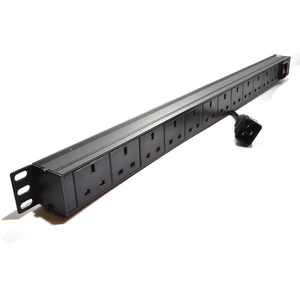 Dynamode 12 Way Vertical UK 13A Switched PDU – IEC C20 Input – High-Density Server Rack Power Distribution Unit – Aluminium Housing, 4000W, 1.8m Cable