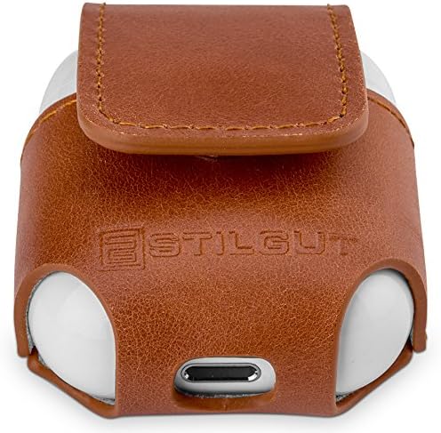 StilGut Case Made of Leather Compatible with Apple AirPods with Carabiner, Cognac Brown, Cognac - with carabiner - Image 5