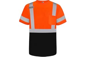 TCCFCCT Hi Vis Shirts for Men Class 3 High Visibility Shirts with Short Sleeves, Reflective Safety Shirts for Men Women, Construction Work Shirts with Black Bottom, Durable & Breathable, DP-Orange XL