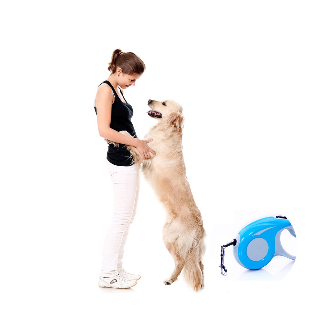 LXZDL Retractable Dog Leash, 16ft Dog Walking Leash for Large Medium Small Dogs up to 110 lbs, Tangle Free, Soft Hand Grip, Reflective Ribbon Cord, One Button Brake & Lock-Blue