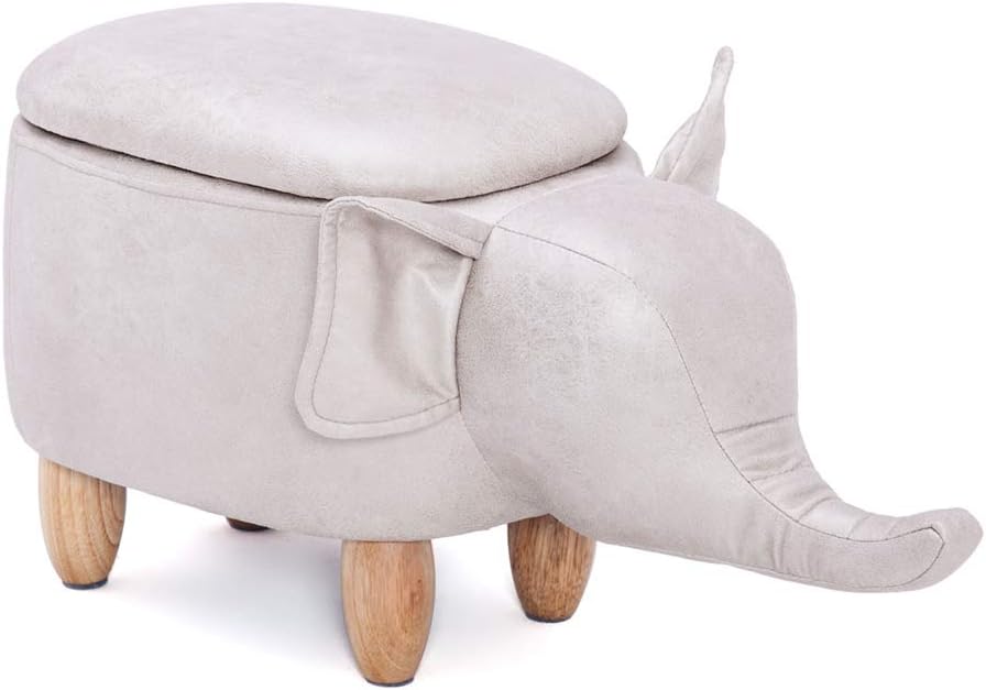 Ride-on Storage Ottoman, Creative PU Leather Storage Stool Cow Shape Ottoman Foot Rest Stool Accent Furniture for Home (Elephant)