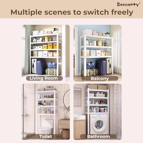 Beauenty 4-Tier Over Washing Machine Rack, Over Flip-top & Drum Washing Machine Dryer Storage Shelf, Adjustable Shelving Units Space Saver, Heavy Duty Balcony Organizer Rack (27.6"*15.8"*72") (White)