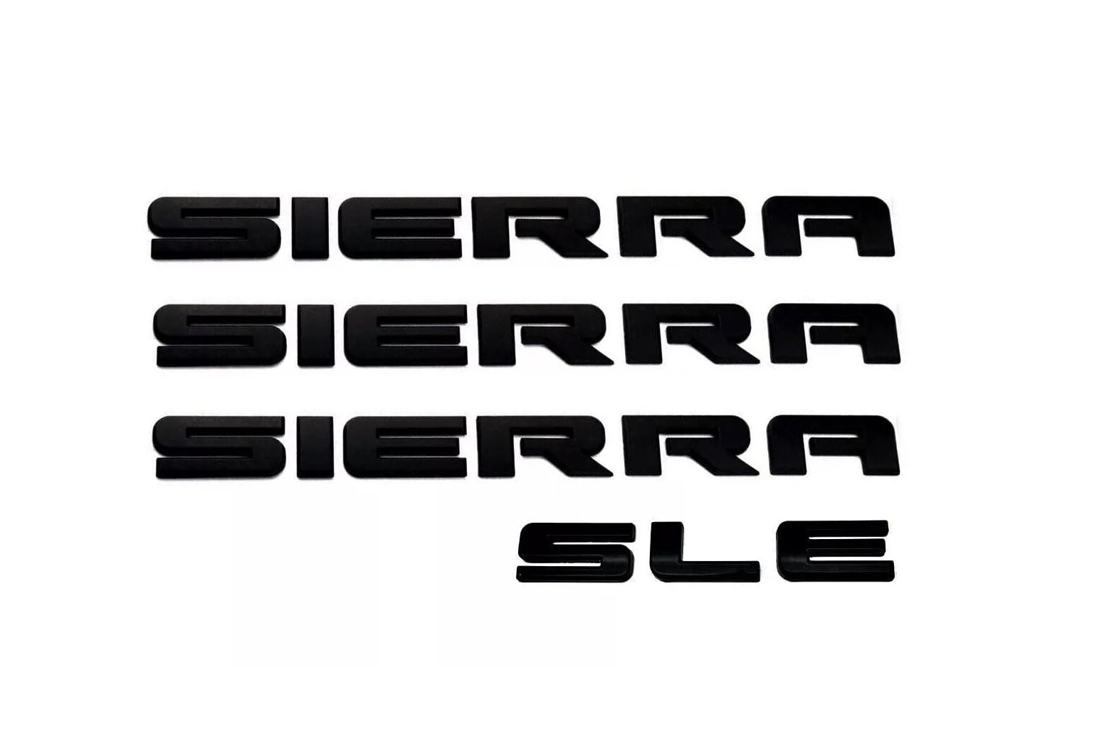 Photo 1 of 4Pc Sierra SLE Letter Emblem 3D Badge Front Door/Rear Tailgate Replacement for Sierra (Matte Black)