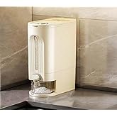 IEEK 25 Lbs Rice Dispenser, Large Cereal Dry Food Storage Containers with Measuring Cup and Lid,Moisture Proof Airtight Food Dispenser Bucket for Rice,Corn,Coffee Bean,Grain,Soybean and Oatmeal,White