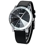 SINOBI Crystal Elegant Men's Women Black Quartz Leather Wrist Quartz Watch Gift SNB021