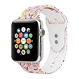 Floraler Sport Band for Apple Watch 38mm, Soft Silicone Strap Wristbands for Apple Watch Sport Series 3 Series 2 Series 1(Floral-1 38 M/L)