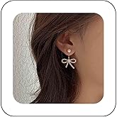 Erimberate Bohemian Pearl Bow Jacket Earrings Gold Pearl Stud Earrings Small Pearl Bow Tie Earrings Minimalist Pearl Bow Earrings Jewelry for Women Gifts