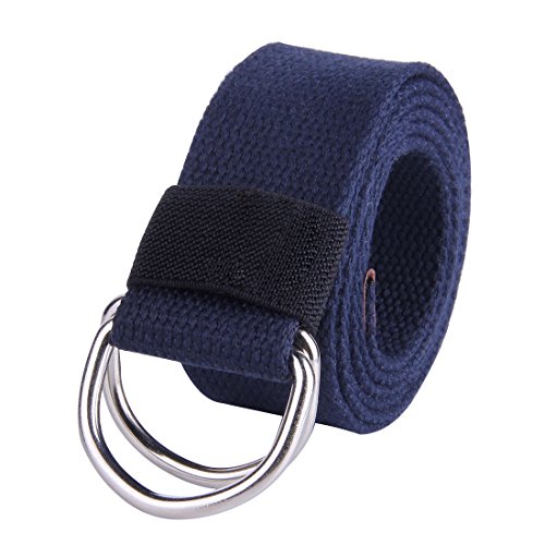 JINIU Canvas Belt Military Style D RING Buckle solid color 1.5" wide CAB2 NAVY 47"Long