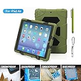 ACEGUARDER Apple Ipad Air Ipad 5 Case Waterproof Rainproof Shockproof Kids Proof Case for Ipad 5 (Gifts Outdoor Carabiner + Whistle + Handwritten Touch Pen) (Aceguarder Brand) (OLIVE/BLACK)