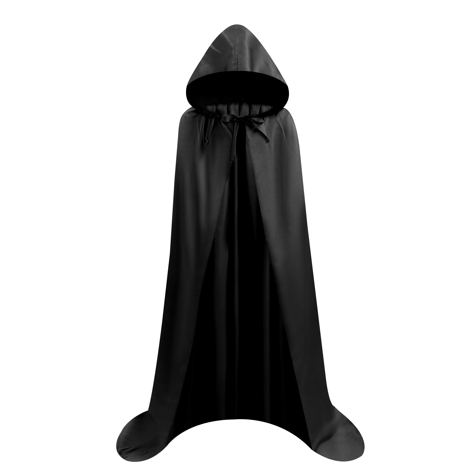 Proumhang Black Hooded Cloak Long Cape Grim Reaper Vampire Witch Carnival Halloween Adult Wizard Costume