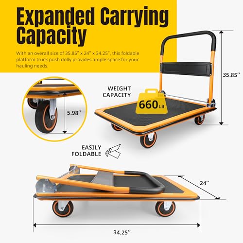 MAXWORKS 80877- FOLDABLE PLATFORM TRUCK PUSH DOLLY 660 LB. WEIGHT CAPACITY