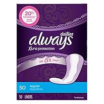 Always Xtra Protection Daily Liners, Regular Feminine Panty Liners, 50 Count - Pack of 6 (300 Total Count)