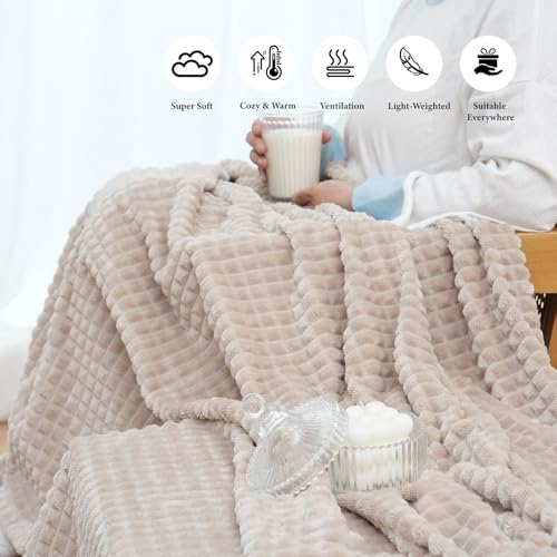 Simple&Opulence Tan Throw Blanket for Couch-Super Soft Fluffy Blankets for Women 50x70 Inches Cozy Lightweight Fleece Blanket for Home Decor