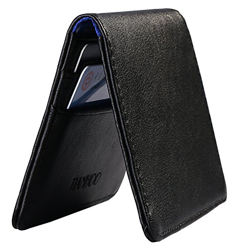 Mens slim wallet genuine leather small bifold front poc…