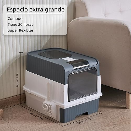 RJIHOEN Caja de Arena para Gatos Plegable,14 * 19 * 14 in Grande Cerrado Plástico Orinal para Gato,Equipada con luz Ultravioleta y Pala para Arena, fácil de Limpiar, a Prueba de olores y Salpicaduras