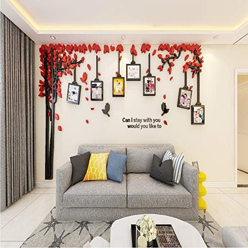 3D Acrylic Wall Stickers, Large Family Tree Photo Frame Decals Self-adhesive Wall Mural and Bird Room Bedroom Sofa TV Background DIY Photo Gallery Decoration (84 X 52 inch<210x130cm>, Red + black)