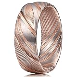 THREE KEYS JEWELRY 4mm 6mm 8mm Silver Rose Gold Damascus Steel Mens Womens Wedding Ring Wood Grain Band