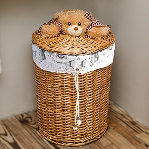 Storage Basket CHENGYI Honey Color Tower Dirty Clothes Rattan Dirty Clothes Basket Laundry Basket Covered Toy Debris Baskets Dirty Basket Willow (Size : Mouth diameter 34cm high 40cm)