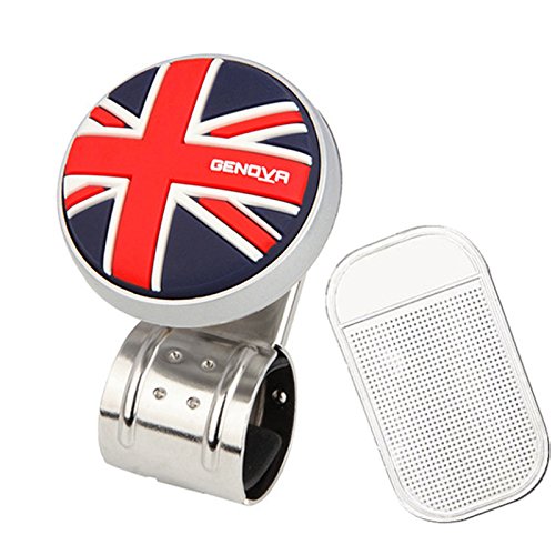 Union Jack Logo Car Steering Wheel Power Handle Spinner Suicide Accessory Knob/Gift Non-Slip Pad (UnionJack Logo)