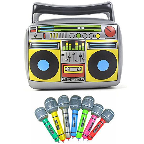 Party Inflatable Boom Box 16”PVC Radio + 2 Microphones for Party Decorations 80s 90s inflatable props