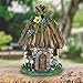 Exhart Twigs Roof Fairy House Outdoor Decor - Fairy Cottage Resin Statue with Solar Garden Lights, Miniature Fairy Hut Solar Home Decor for a Magical Fairy Garden, 9