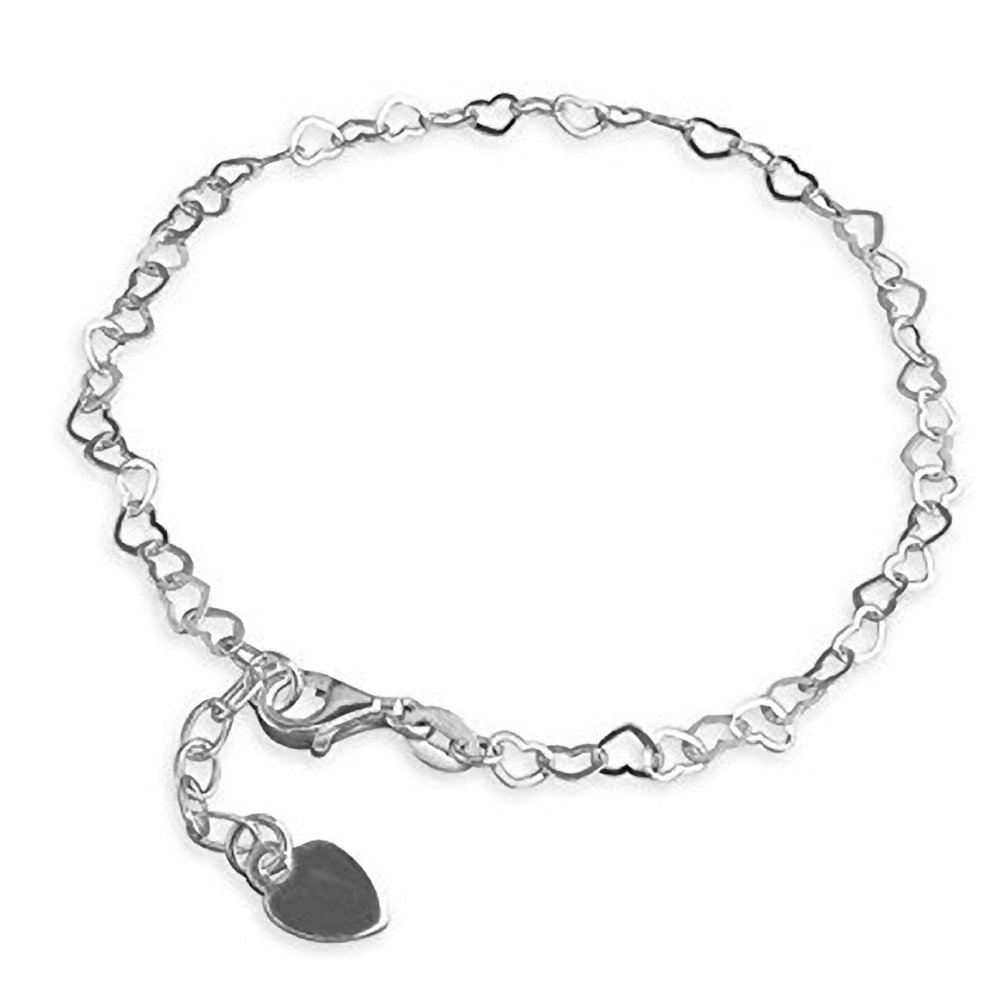 10 Inch Chain of Continuous Small Open Hearts Sterling Silver Anklet/Ankle Bracelet/Ankle Chain - 925 Sterling Silver - Adjustable 9" to 10" Inch / 23 to 25 cm - Anklets for Women