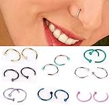 Hosaire Nose Ring Hoop 10pcs Steel Color Unisex Stainless Titanium Steel Allergy Free Body Jewelry in 