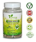 Origin India Holy Basil (Tulsi) Supplement, 90 Veggie 1000 Mg Pure holy Basil Extract Capsules for Natural Stress Relief
