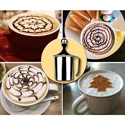 Elektrischer Schneebesen, Handpumpen-Milchaufschäumer aus Edelstahl, manuell betriebener Milchschaumbereiter, 17-Unzen… – Bild 4