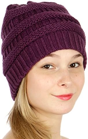 Trendy Warm Chunky Soft Stretch Cable Knit Slouchy Beanie
