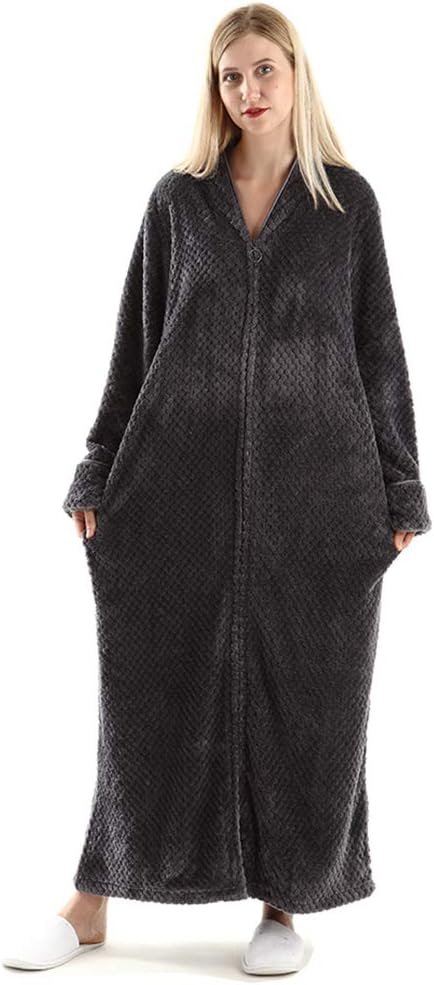Womens Fleece Warm Robe,Cozy Fluffy Long Bathrobe,Plush Night Dressing Robes for Women