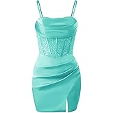 Verngo Satin Sparkly Sequin Homecoming Dresses for Teens Mermaid Mini Cocktail Party Prom Formal Dress