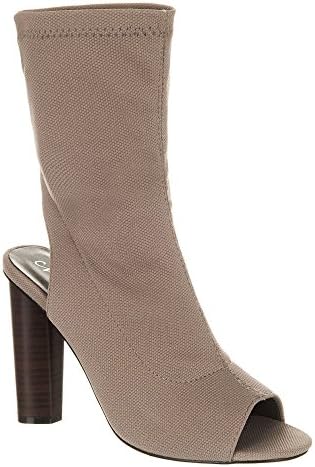 Miss Diva Shoes Talia. Peep Toe Stacked Block Heel Stretch Ankle Boot