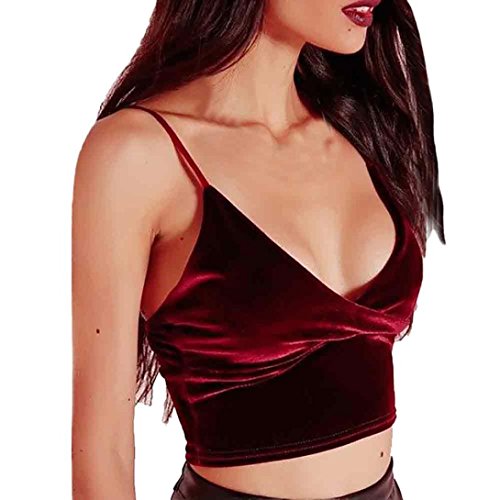 Vest Tops ,BeautyVan Fashion Beautiful Sexy Women V-Neck Velvet Camisole Bandage Backless Crop Vest Top (S, Red)