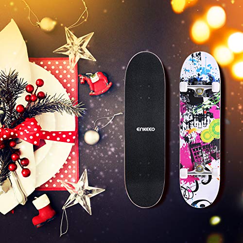 ENKEEO Skateboards Complete 32" 9 Ply Maple Wood Double Kick Concave Skateboards for Girls, ABEC-9 Tricks Stake Board for Beginners and Pro - Thumbnail 7