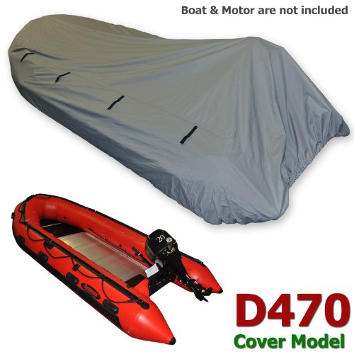 Seamax Dinghy Tender Raft Cover Model: D470, for Inflatable Boat Beam: 5.8-6.4ft Length: 13.6-15.4ft, Gray Color, with Elastic String & Tie Down Rings, Fit Achilles Mercury Zodiac