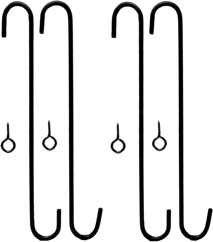 Outdoor Shepherd's Hooks - Tetra-Teknica YH12-01 12-Inch Extension S Hook for Hanging Plants, Bird Feeders, Lanterns and More, Powder Coated Black, 4-Pack