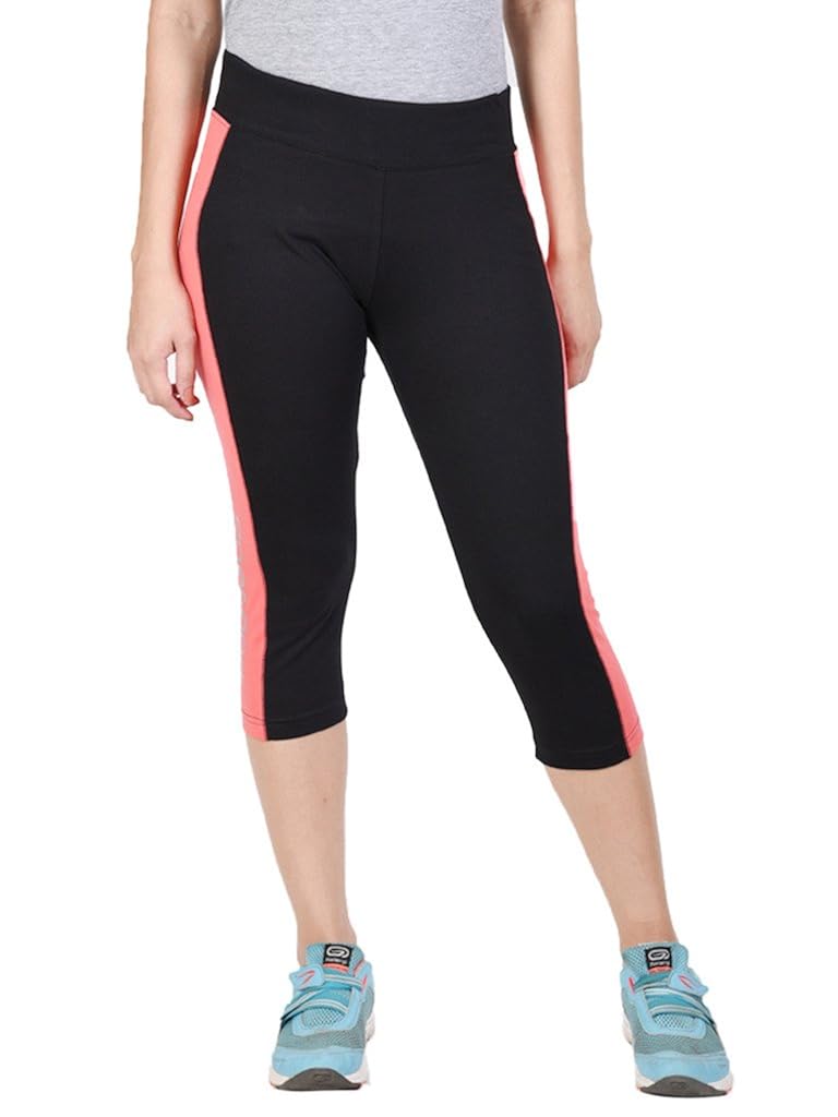 onesport women's cotton spandex jersey black + coral three forths(onsp19bc-p)