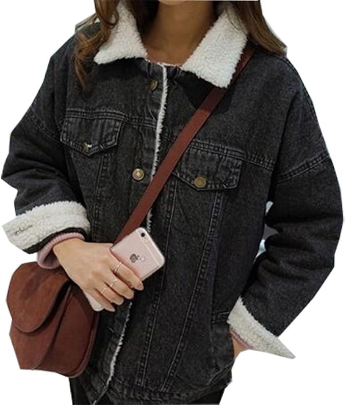 Amazon ダイ ショップ Da Shop ボア衿ゆったりデニムジャケット ジャケット アウター デニムジャケット ボアジャケット アウター シンプル オシャレ 切替 カジュアル メンズライク レディース 秋冬 韓国ファッション ボアジャケット コート ジャケット 通販