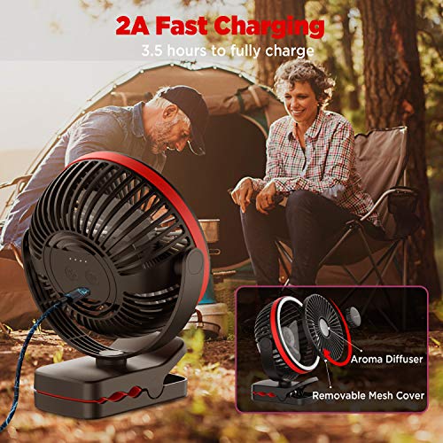 OUTXE Camping Fan with LED Light 5000mAh/6700mAh ClipOn Tent Fan with