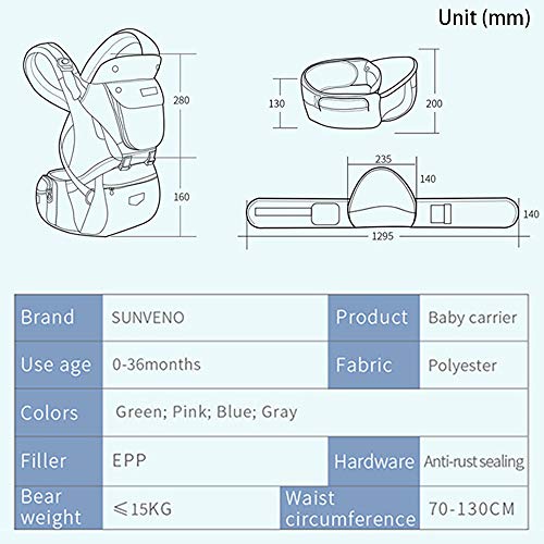 SUNVENO Baby Hipseat Ergonomic Baby Carrier Soft Cotton 3in1 Safety Infant Newborn Hip Seat for Outdoor Travel 0-36 Months (Blue)