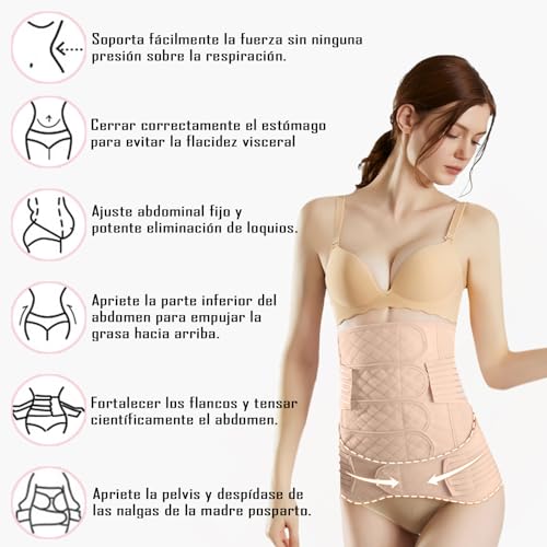 Faja Postparto cesarea,Fajas Postquirurgicas para Mujer,2 Piezas de Cinturón de Apoyo Parto y cinturón pélvico de Puro algodón,Soporte de Espalda,Faja Post Parto y Post Cesarea para Mujer y Maternidad