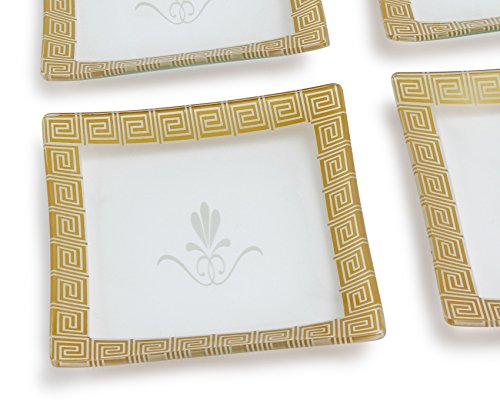 GAC Frosted Design Tempered Glass Dessert Plates Set of 4 - Break and Chip Resistant - Oven/microwave Safe - Dishwasher Safe - Stackable 6 Inch Square Decorative Plates
