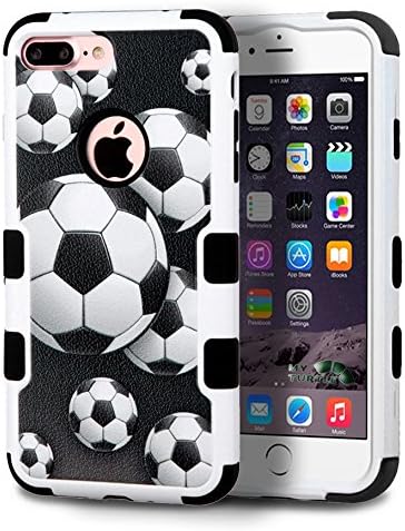 iPhone 7 Plus Case with [FREE 9H Premium Tempered Glass Protector] Full Body Protection [2-in-1] Package by MyTurtle Shockproof Modern Slim Hard Protective Bumper Shell Cover (Soccer)