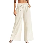 Fancysters Women Wide Leg Linen Pants, High Waisted Summer Casual Cotton Linen Palazzo Pants with Pockets