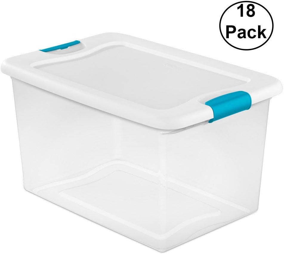64 Quart Latching Plastic Storage Box Tote, Clear w/Latches