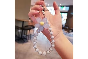 SYSUII Mobile Phone Strap Beaded Flower Bracelet Creative Hanging Rope Keychain Mobile Phone Lanyard Beaded Flower Anti-Lost Phone Case Lanyard Girl Women's Wrist Strap Phone Charms,Blue