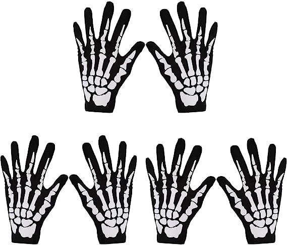 COONE 3 Pairs of Skeleton Gloves Skull Half Ghost Bones for Adult Halloween Dance Costume Party